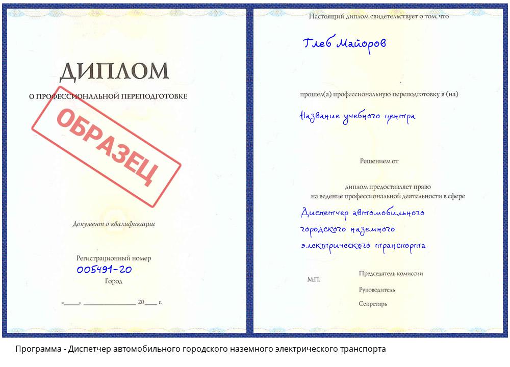 Диспетчер автомобильного городского наземного электрического транспорта Петровск