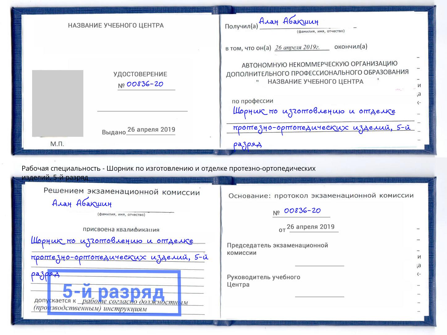 корочка 5-й разряд Шорник по изготовлению и отделке протезно-ортопедических изделий Петровск