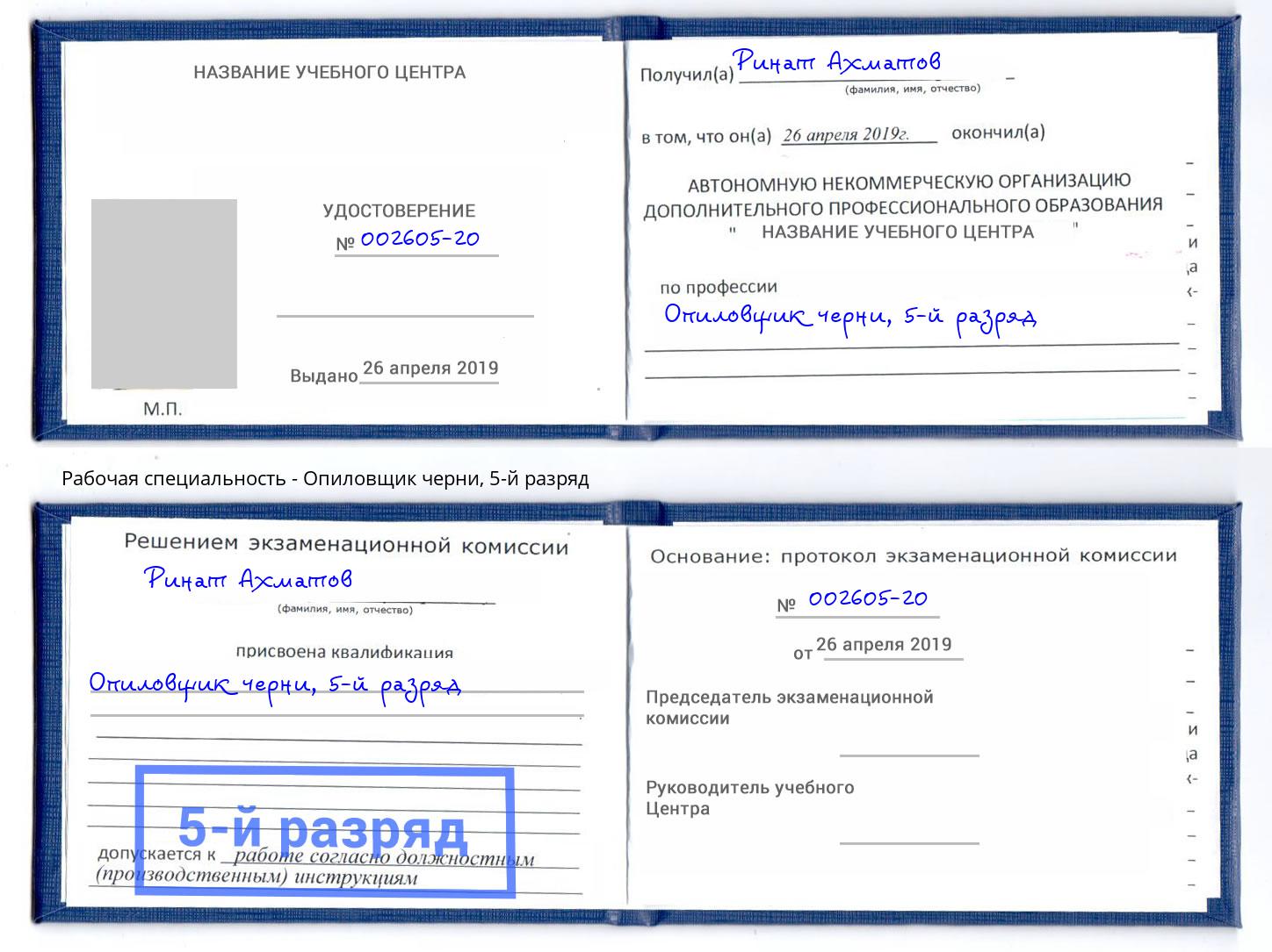 корочка 5-й разряд Опиловщик черни Петровск