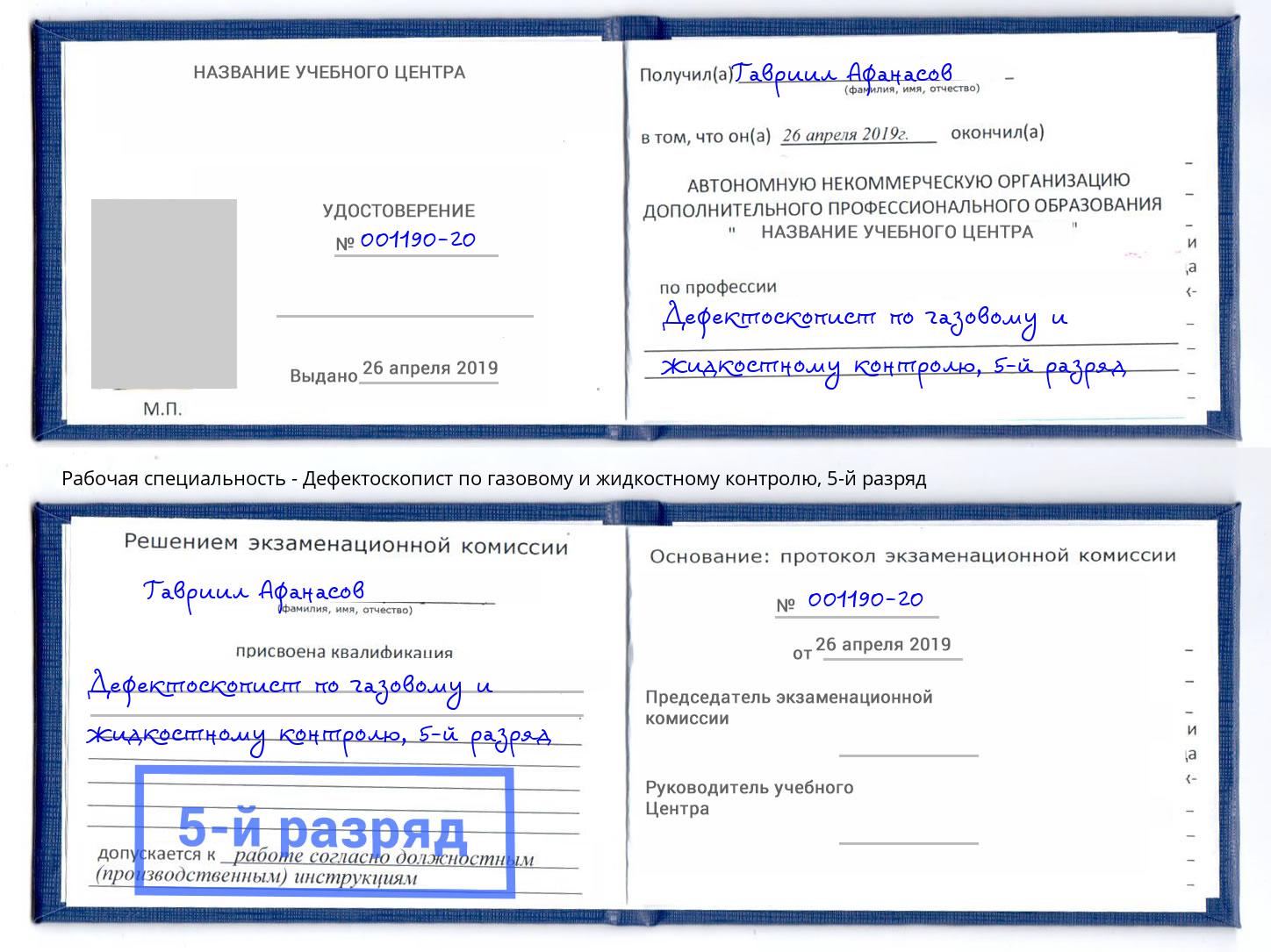 корочка 5-й разряд Дефектоскопист по газовому и жидкостному контролю Петровск