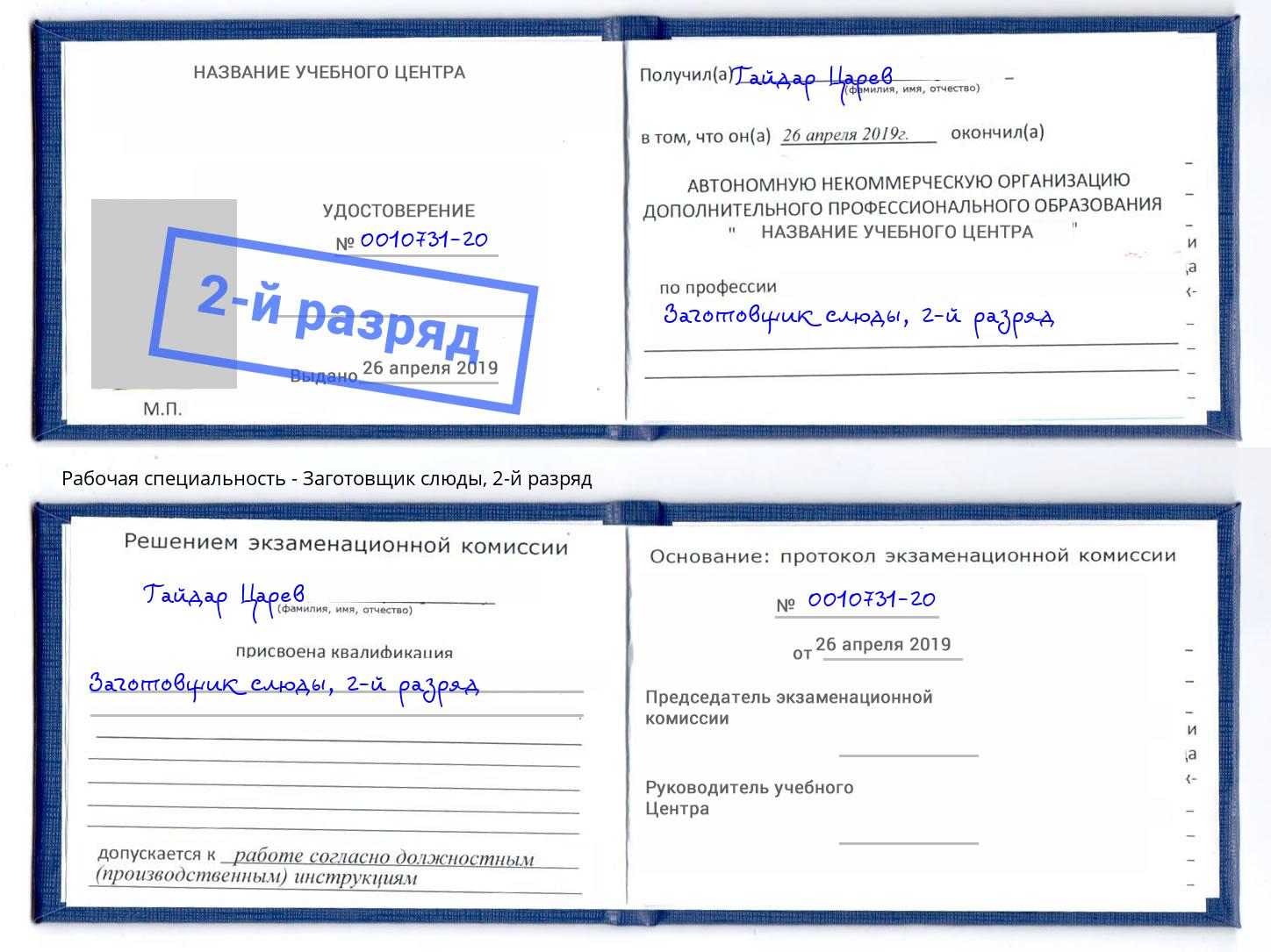 корочка 2-й разряд Заготовщик слюды Петровск