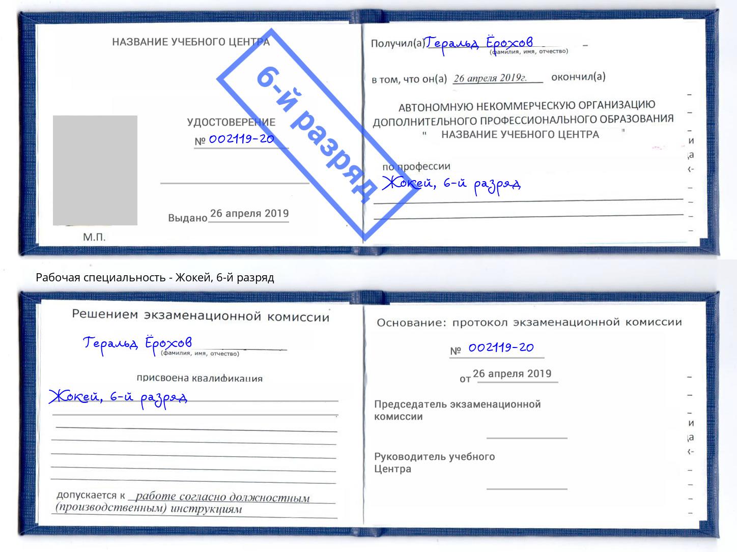 корочка 6-й разряд Жокей Петровск