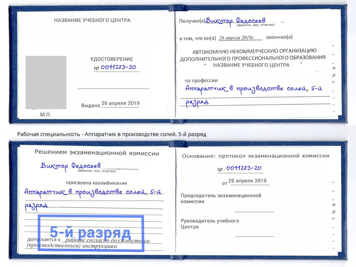 корочка 5-й разряд Аппаратчик в производстве солей Петровск