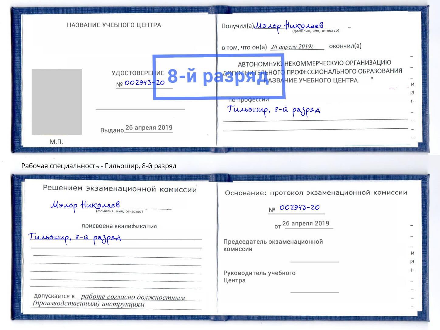 корочка 8-й разряд Гильошир Петровск
